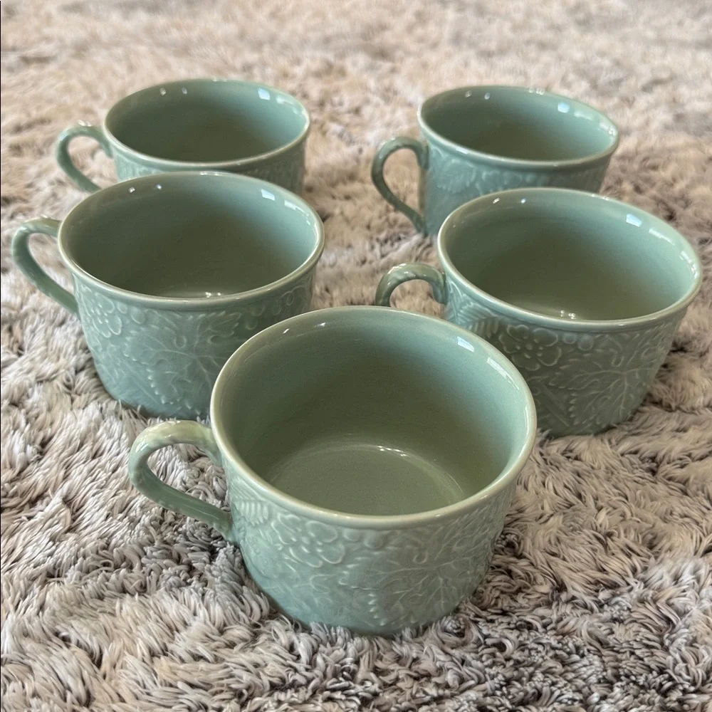 Mikasa English‎ Countryside Celadon DP400 Japan-E Set of 5 Green Tea Cups Mugs
